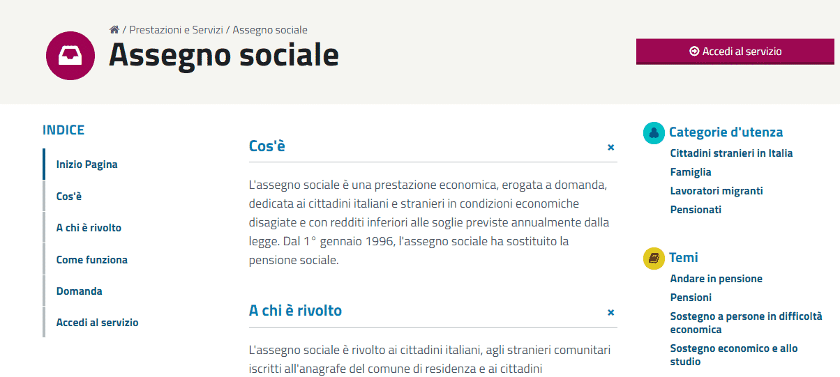 assegno sociale 2018