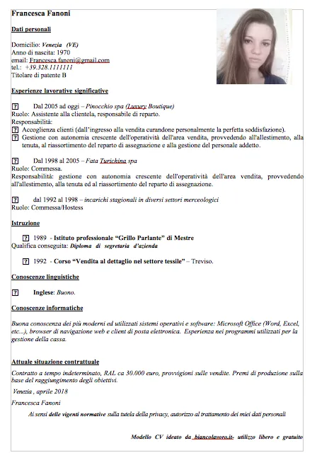 Modelli Curriculum Vitae Da Compilare Cv Adatti A Tutte Le Mansioni