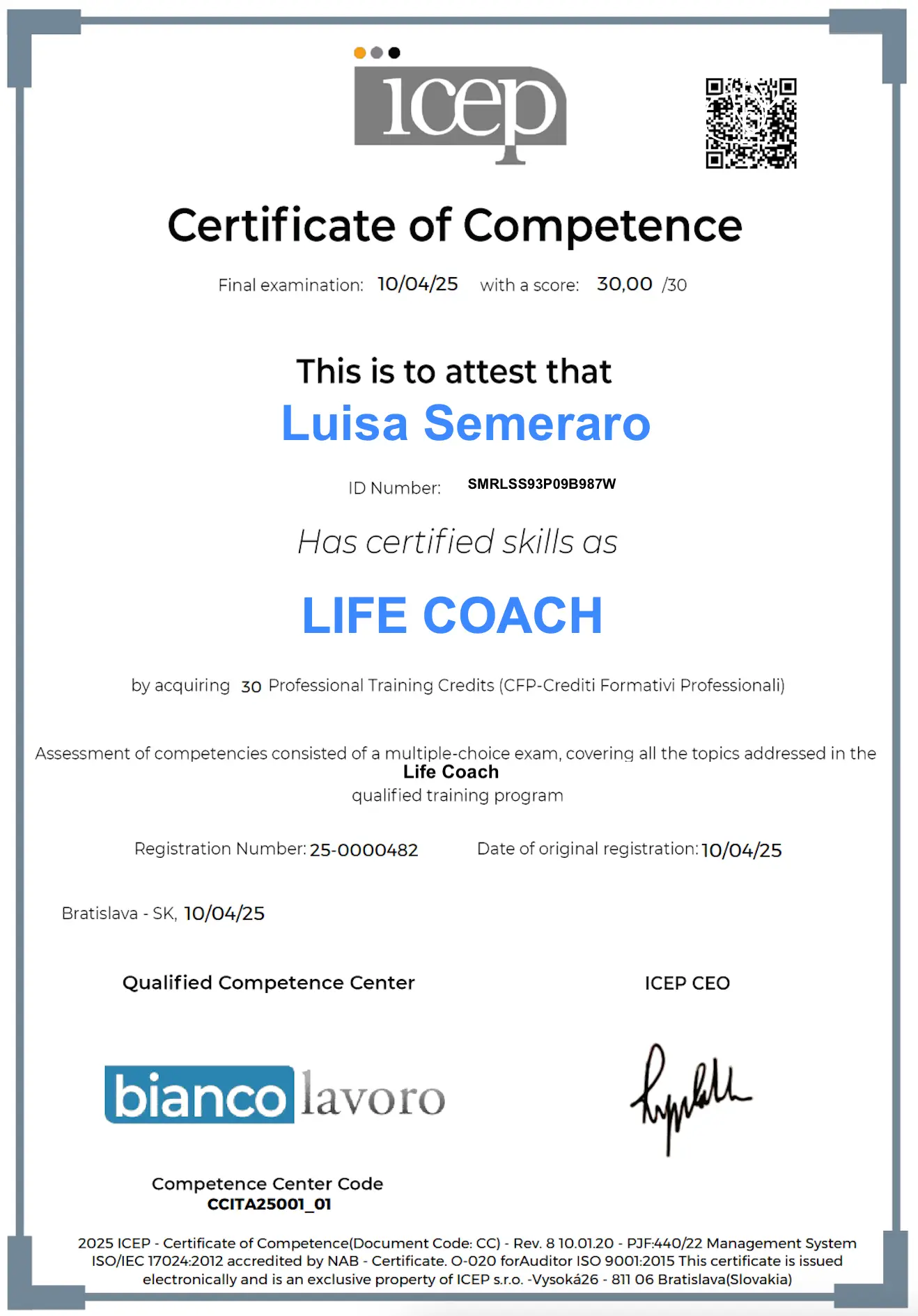 Esempio certificazione competenze ICEP