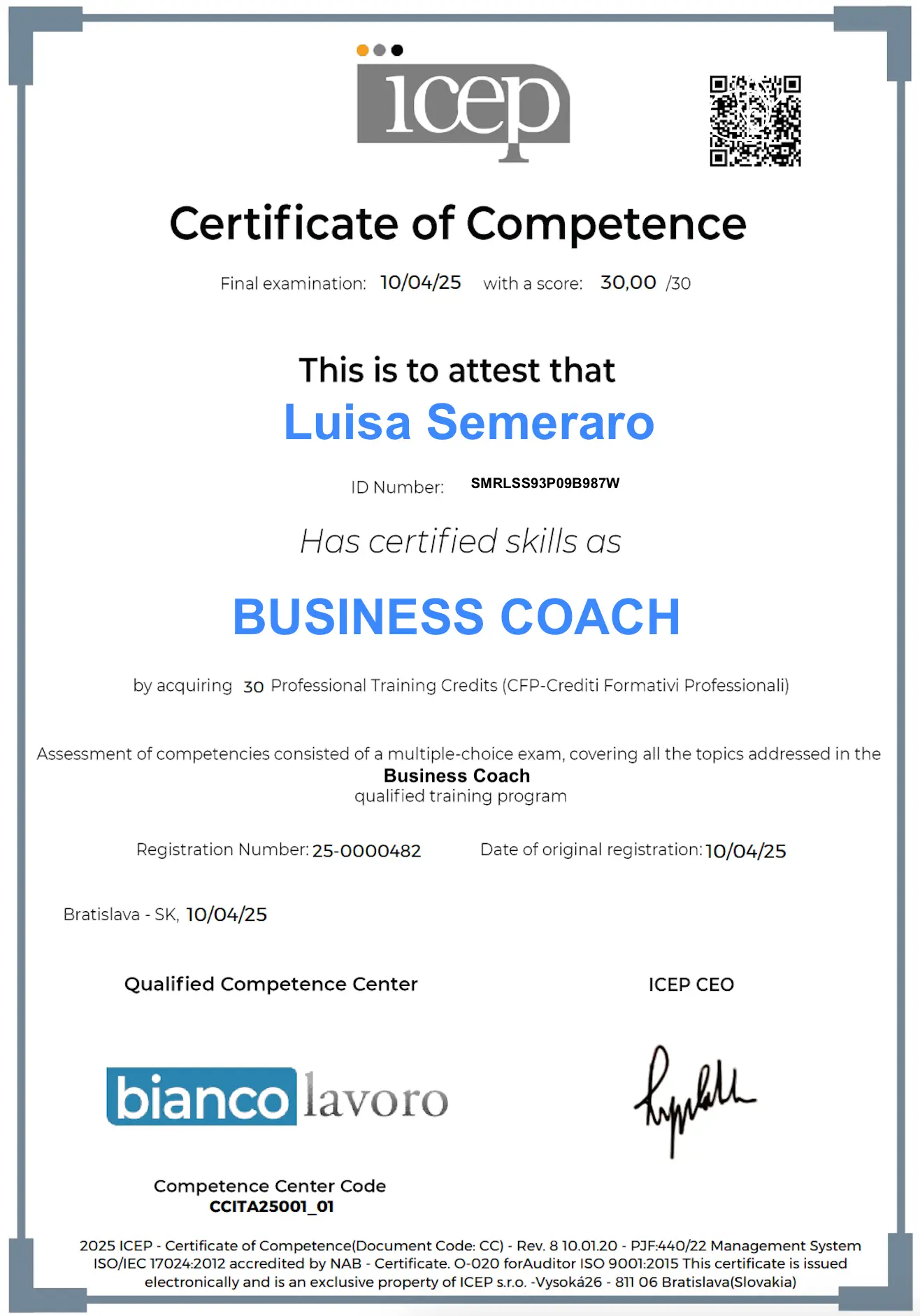 Esempio certificazione competenze ICEP