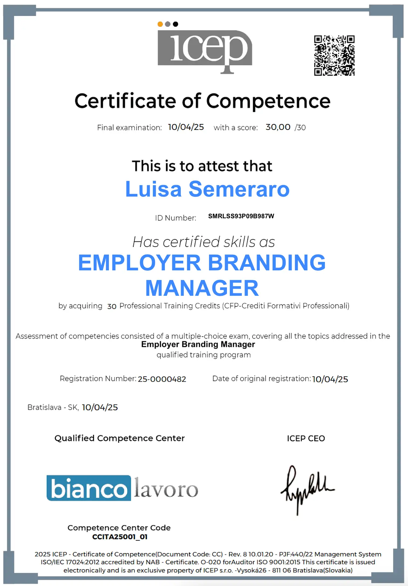 Esempio certificazione competenze ICEP