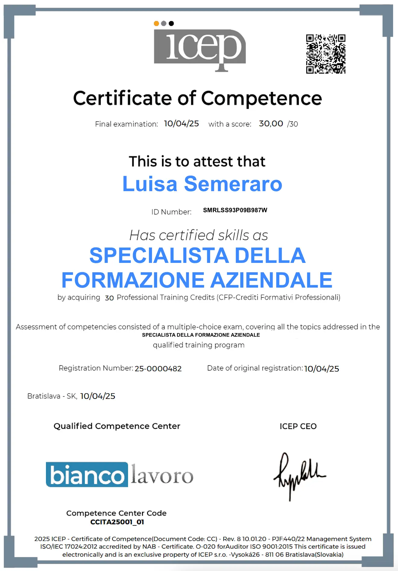 Esempio certificazione competenze ICEP