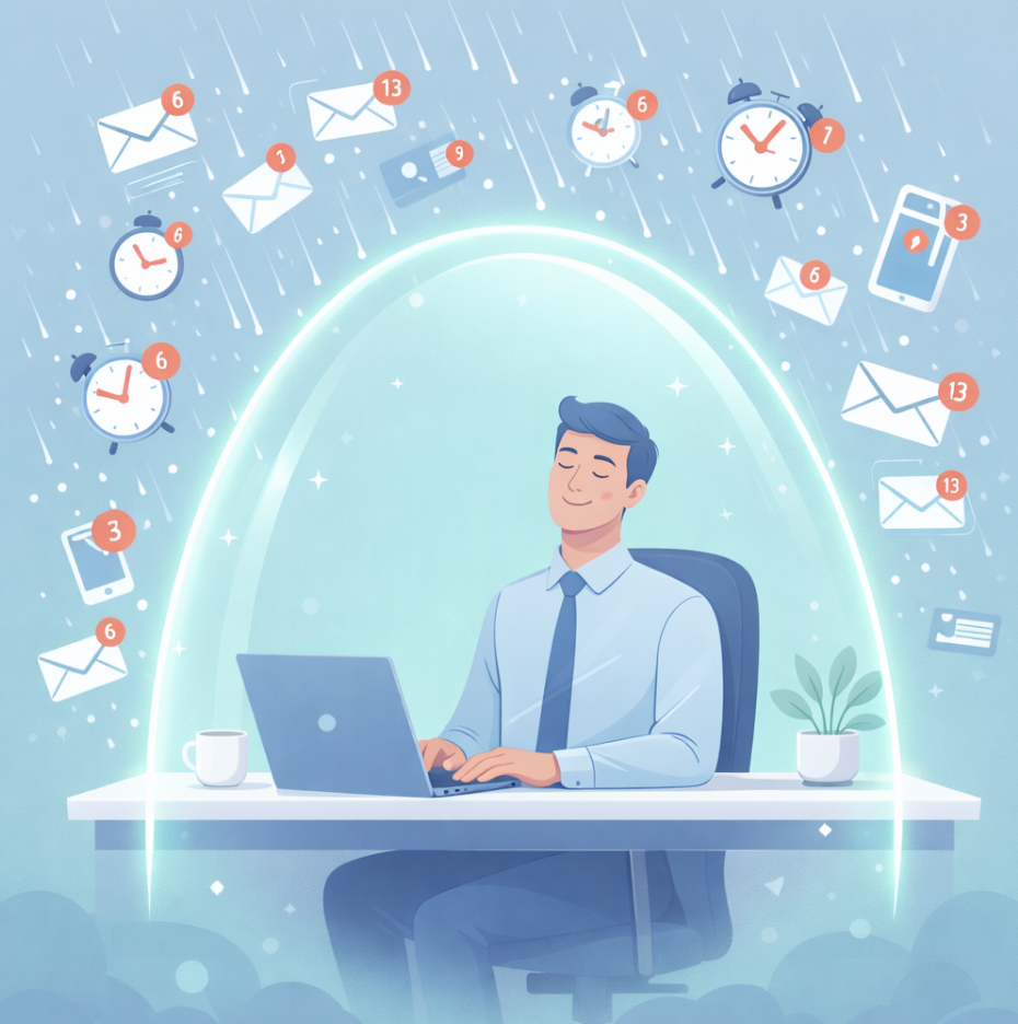 Illustrazione: impiegato protetto da notifiche